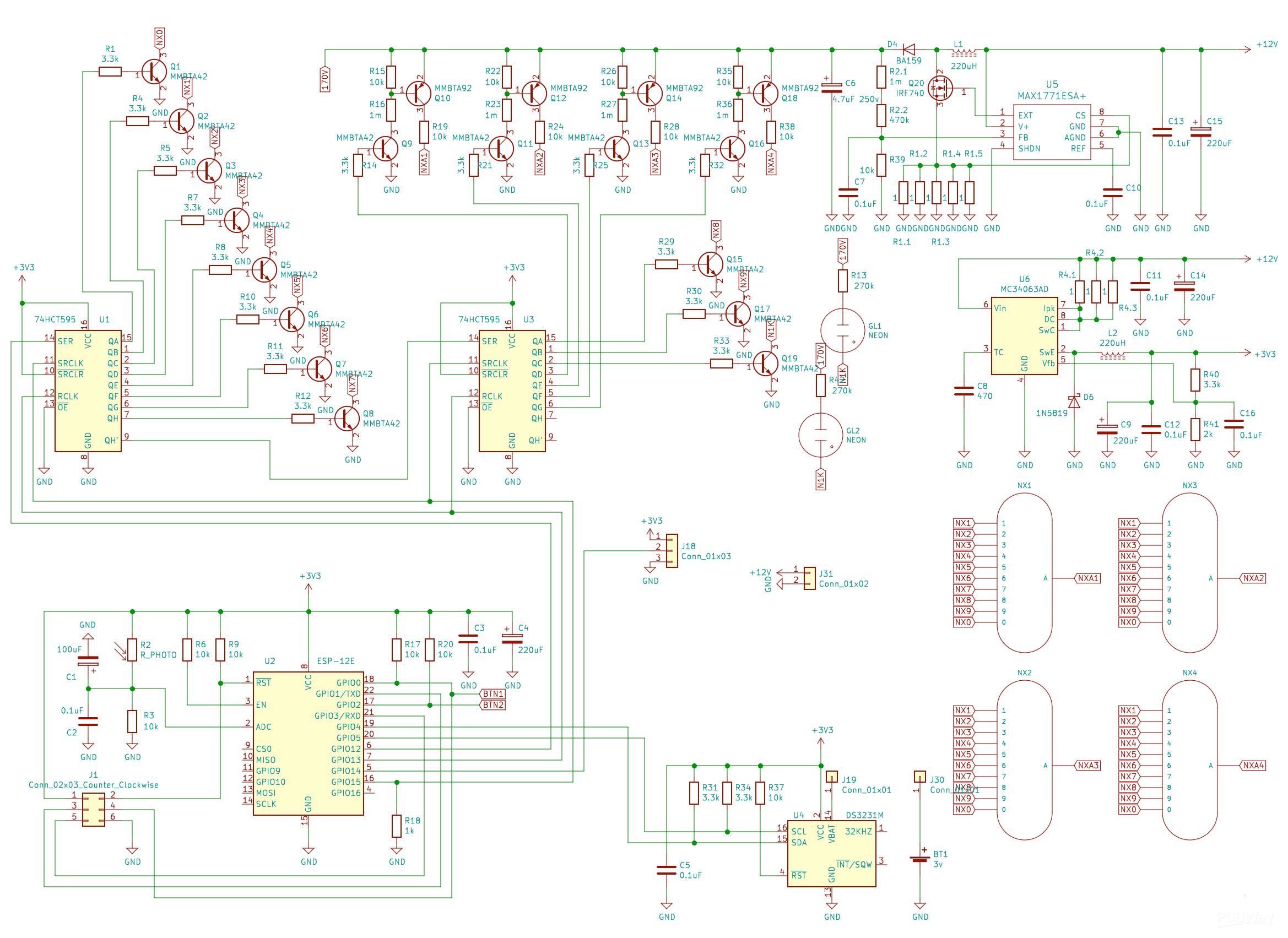 Nixie Clock IN12 & ESP12(ESP8266) WiFi Share Project PCBWay