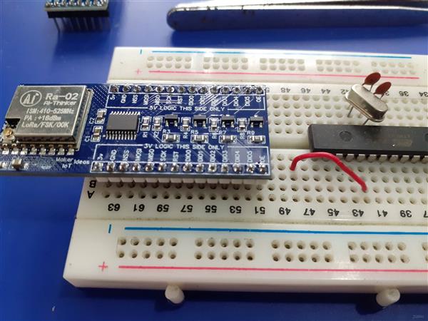 RA-02 breakout Module on a breadboard